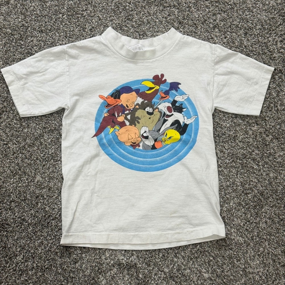 Vintage Acme Kids‎ Looney Tunes Double Sided Graphic T-Shirt White Kids M USA